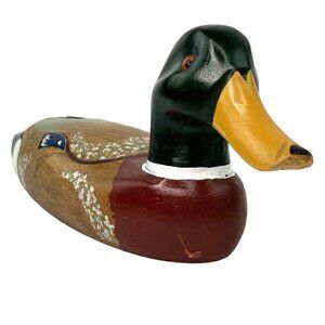 Vintage Emson Wooden Duck Decoy Mallard Drake Glassy Eyes Original 14” Taiwan